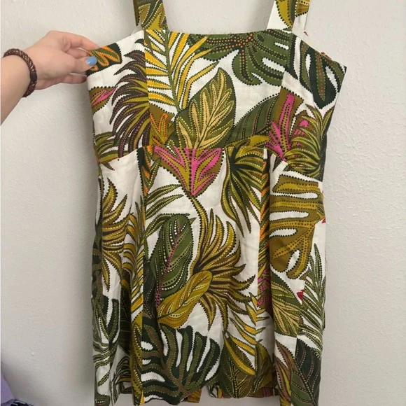 FARM RIO Spotted Leaves utility linen mini dress XL - Picture 9 of 10
